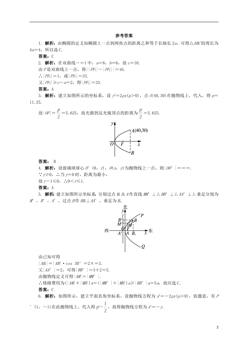 高中数学 2.4 圆锥曲线的应用同步精练 湘教版选修2-1-湘教版高二选修2-1数学试题_第2页