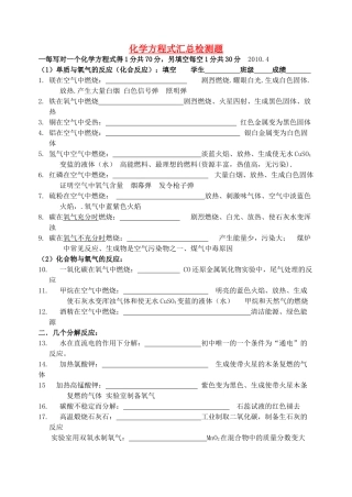 初中化学 方程式检测题 人教新课标版 试题