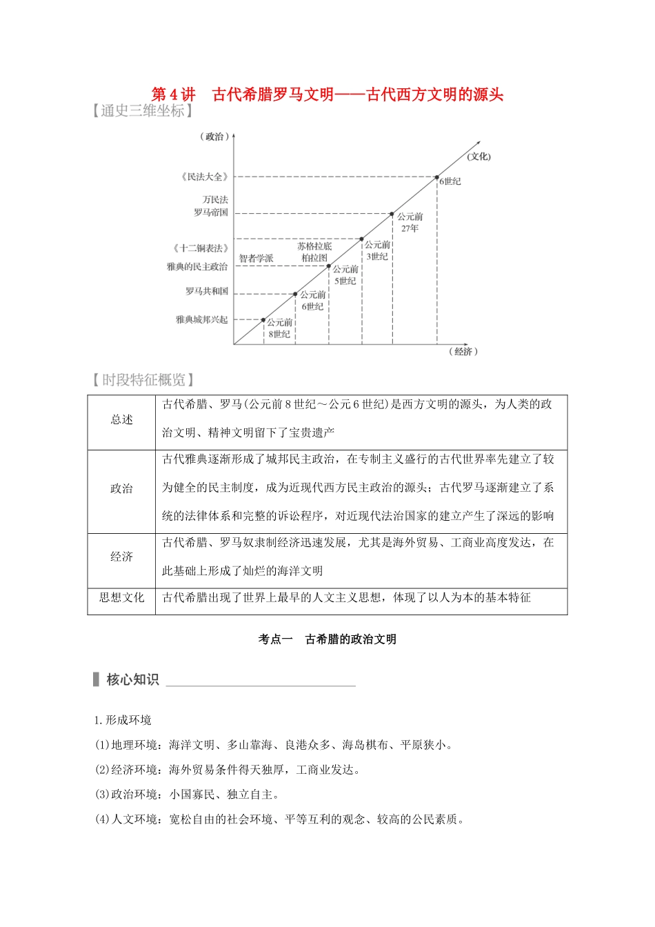 （全国通用）高考历史 考前三个月 第一部分 专题一 第4讲 古代希腊罗马文明—古代西方文明的源头（含解析）-人教版高三全册历史试题_第1页