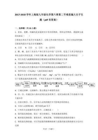 九年级化学下册 第六章 常用的金属和盐 第二节 盐和肥料难度偏大尖子生题(pdf，含解析) 沪教版试卷