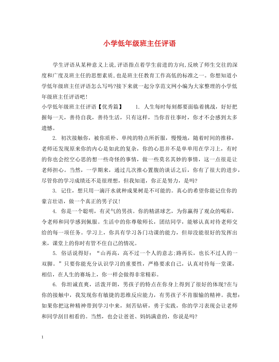 小学低年级班主任评语 _第1页