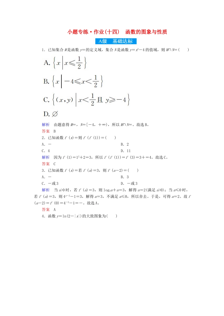 高考高考数学二轮复习 小题专练作业（十四）函数的图象与性质 理-人教版高三全册数学试题_第1页