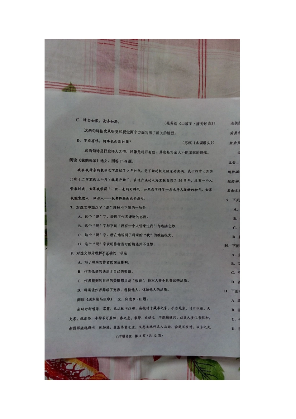 天津市蓟县 八年级语文下学期期中试卷 新人教版试卷_第3页