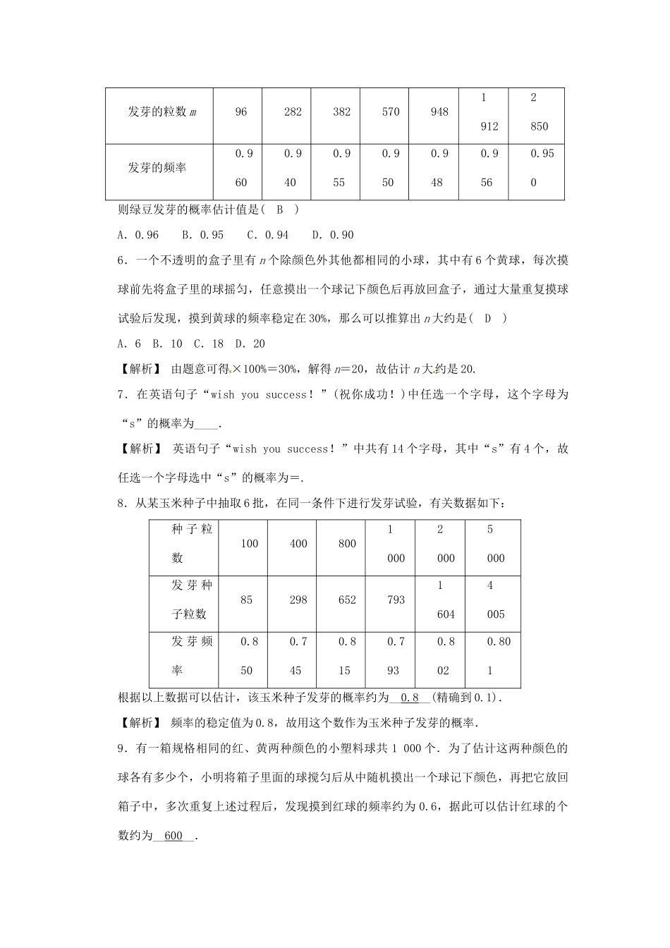 九年级数学上册 253 用频率估计概率同步测试 (新版)新人教版试卷_第2页