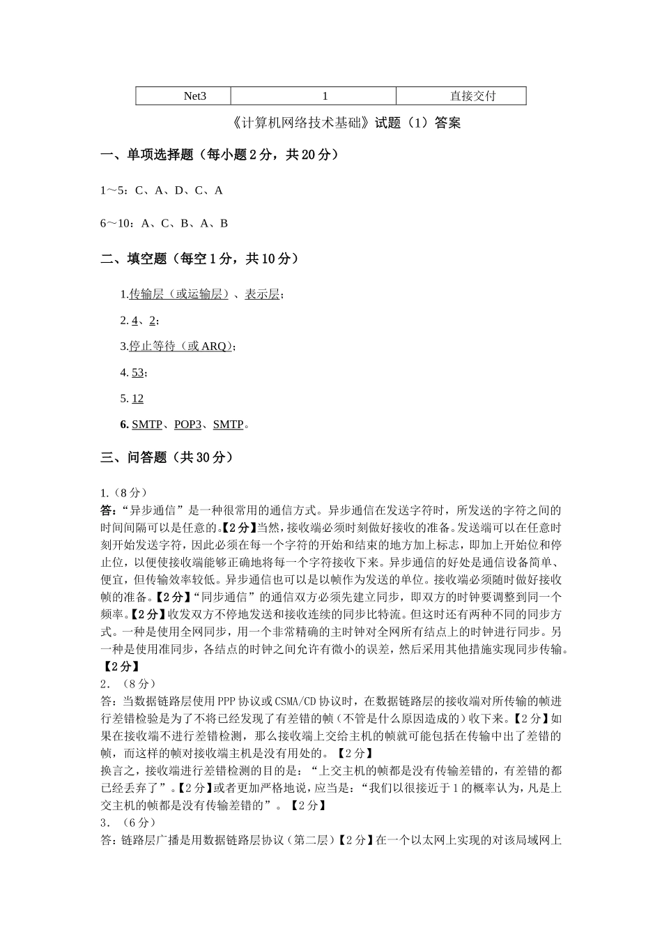 计算机网络技术基础试卷1_第3页