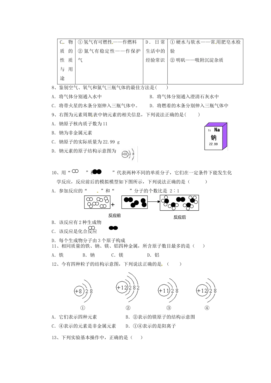 九年级化学上学期阶段性定时作业试卷(二) 新人教版试卷_第2页