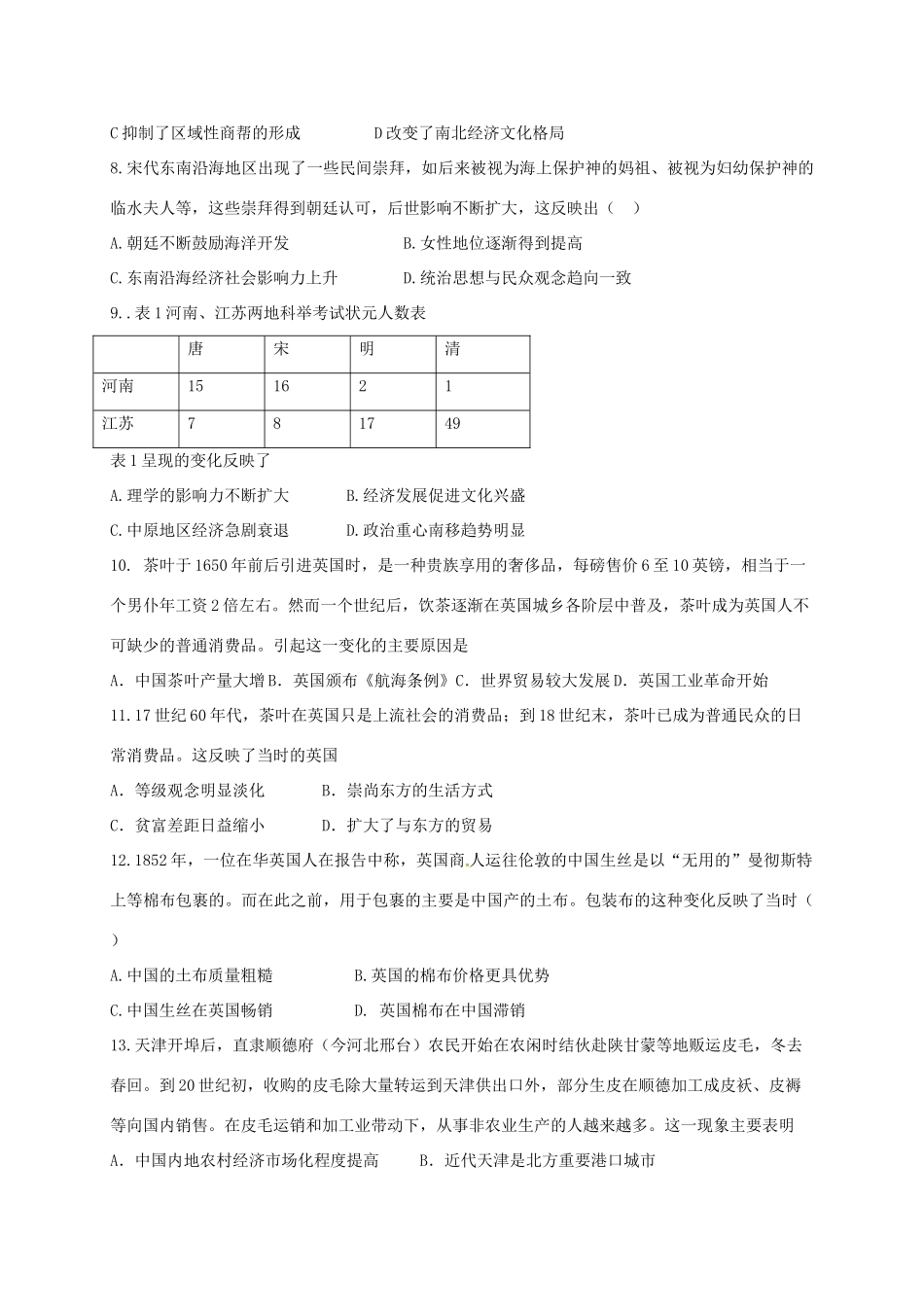 高中历史 模拟练习题2 人民版必修2-人民版高一必修2历史试题_第2页