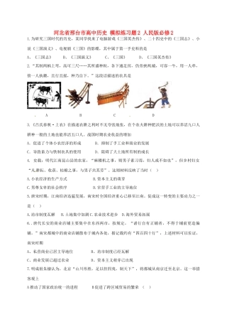 高中历史 模拟练习题2 人民版必修2-人民版高一必修2历史试题