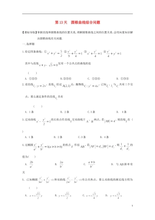 高二数学寒假作业 第13天 圆锥曲线综合问题 文-人教版高二全册数学试题