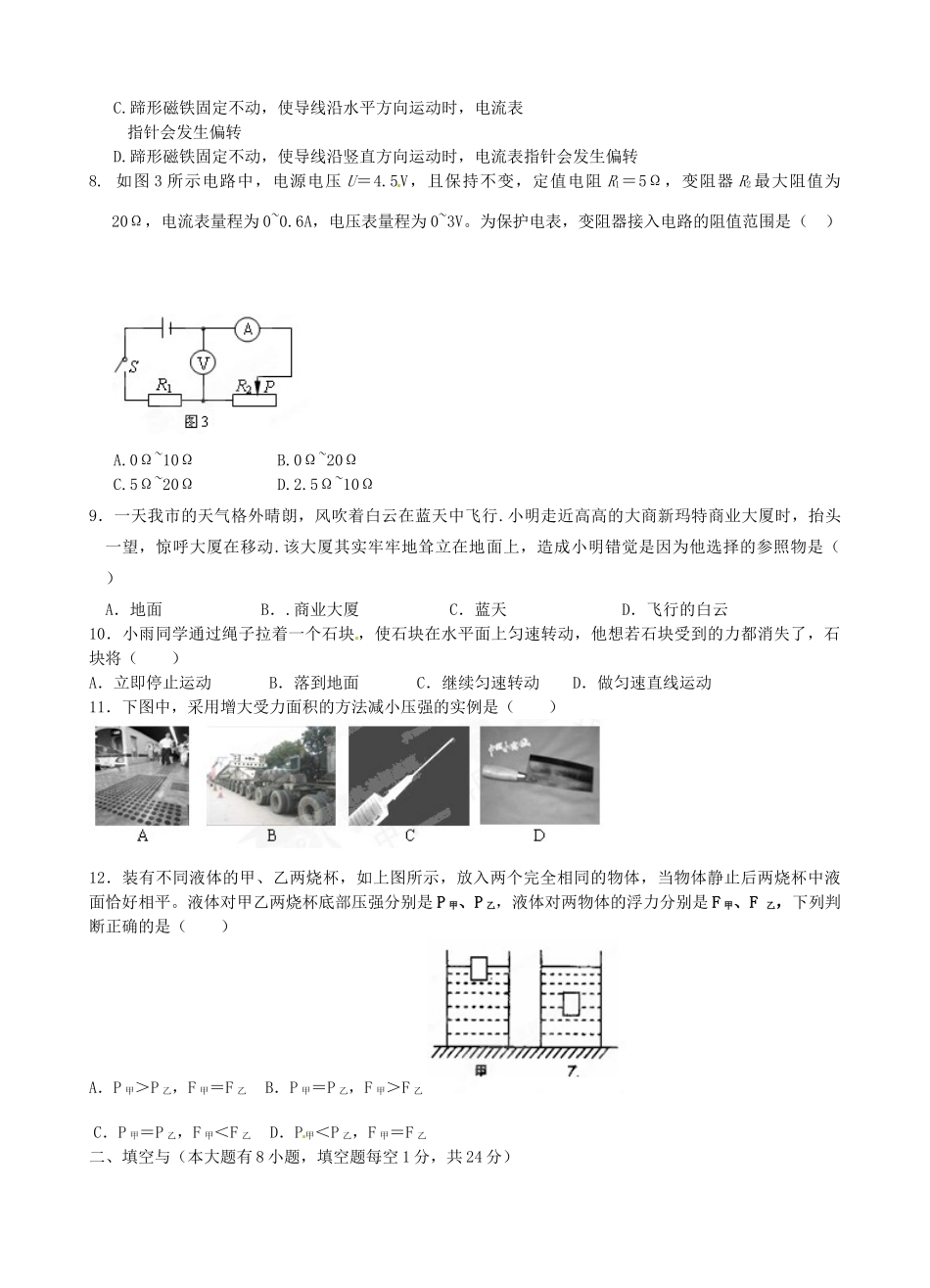 九年级物理下学期模拟考试试卷 新人教版试卷_第2页