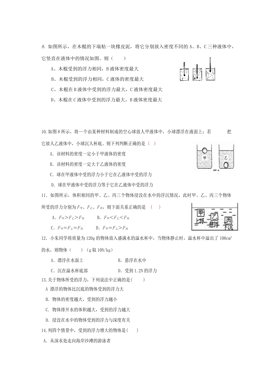 山东省临沂市八年级物理下学期月考试卷 沪科版试卷_第2页