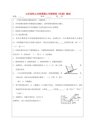 九年级物理(压强)测试(1)试卷