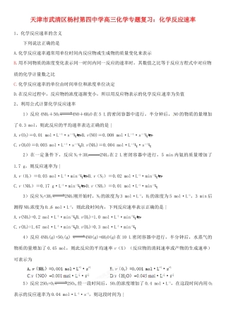 天津市武清区杨村第四中学高三化学专题复习 化学反应速率