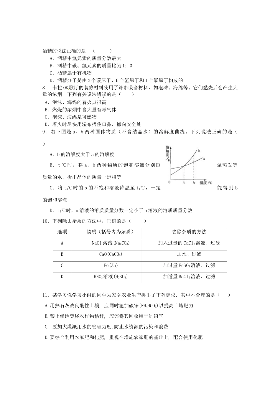 九年级化学下学期中考二模试卷 人教新课标版试卷_第2页