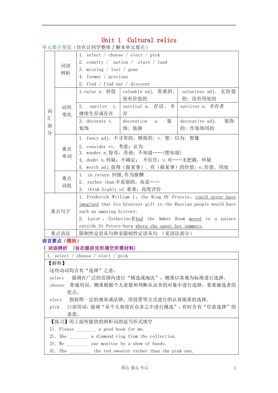 高中英语-Unit-1-Cultural-relics-语言要点教案-新人教版必修2_第1页