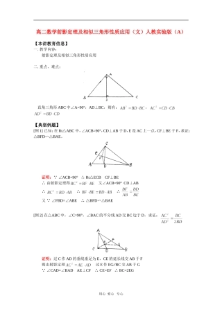 高二数学射影定理及相似三角形性质应用（文）人教实验版（A）知识精讲