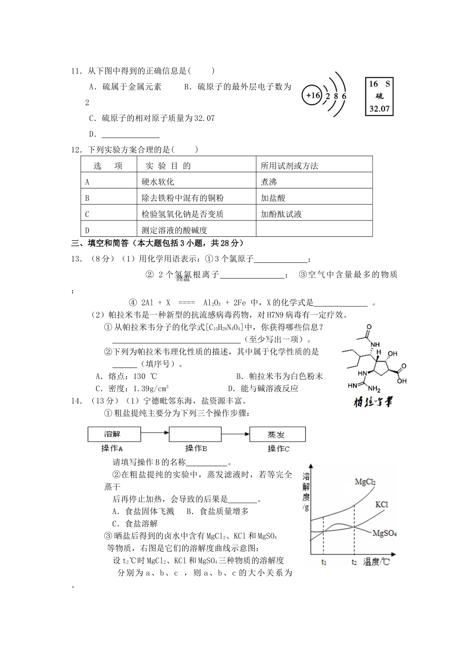 九年级化学5月质检试卷试卷_第2页