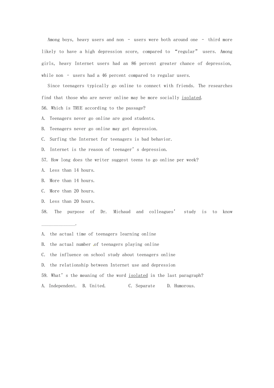 北京市中考英语一模分类汇编 阅读提高篇(无答案) 试题_第3页