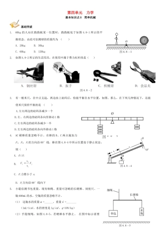 中考解读(广州专版)中考物理 第1部分 系统基础知识篇 第四单元 力学(知识点8)简单机械复习检测试卷