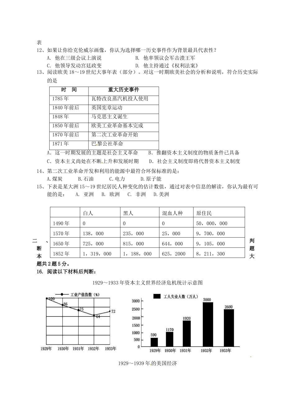 九年级历史上学期第三次月考试卷1 新人教版试卷_第2页