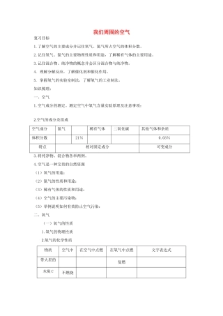 九年级化学上册 第二单元 我们周围的空气复习学案(新版)新人教版试卷