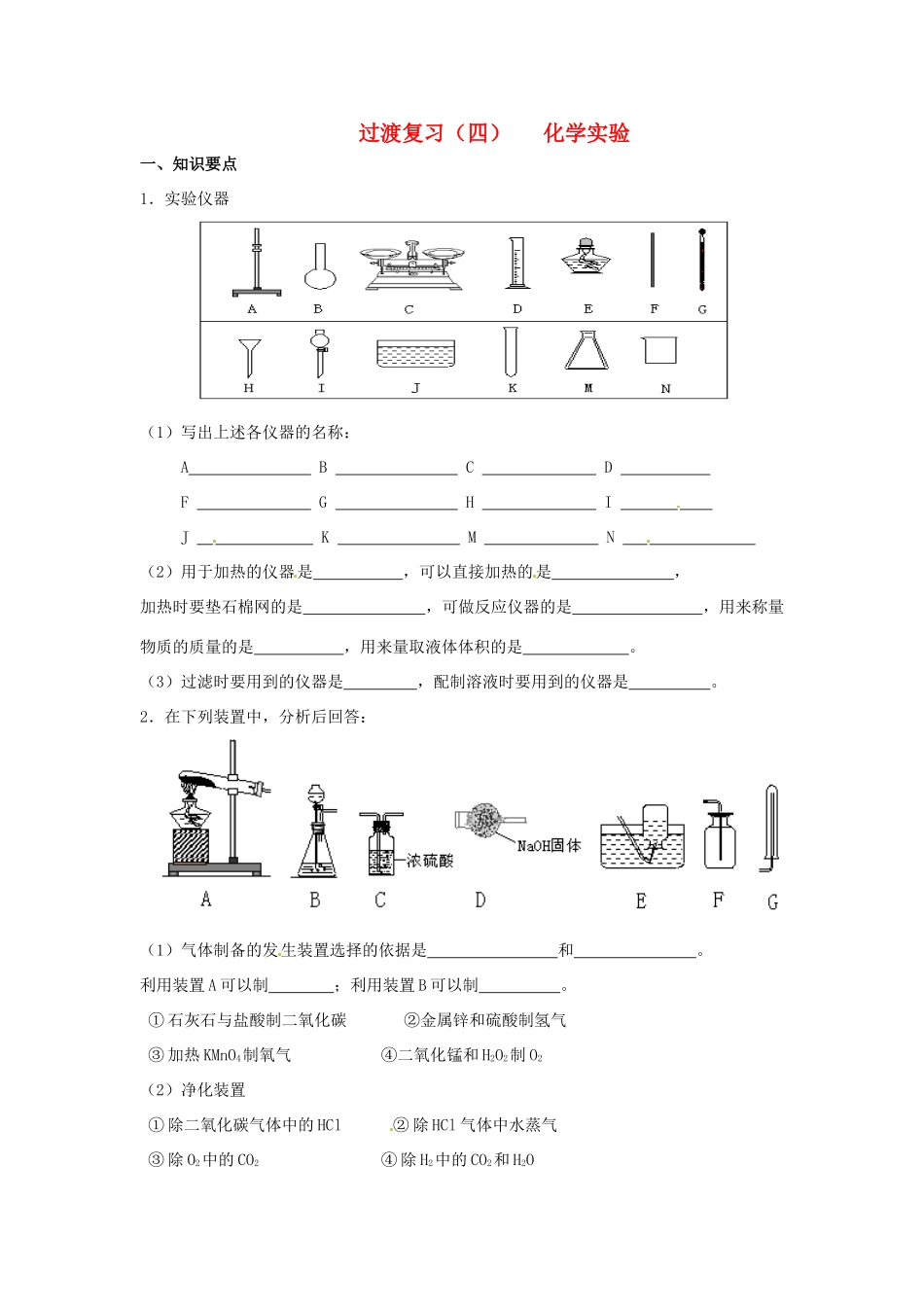 湖南省岳阳县四中高一化学过渡复习 化学实验_第1页
