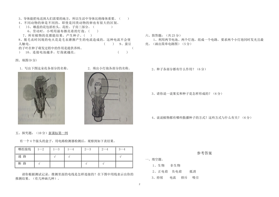 白水镇中心学校四年级科学下册期中试卷_第2页