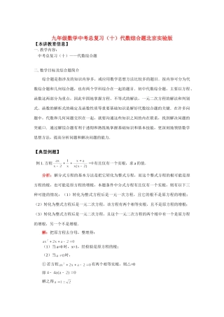 九年级数学中考总复习(十)代数综合题北京实验版试卷
