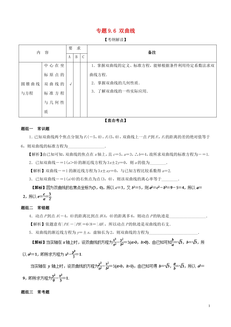（江苏版）高考数学一轮复习 专题9.6 双曲线（讲）-人教版高三全册数学试题_第1页