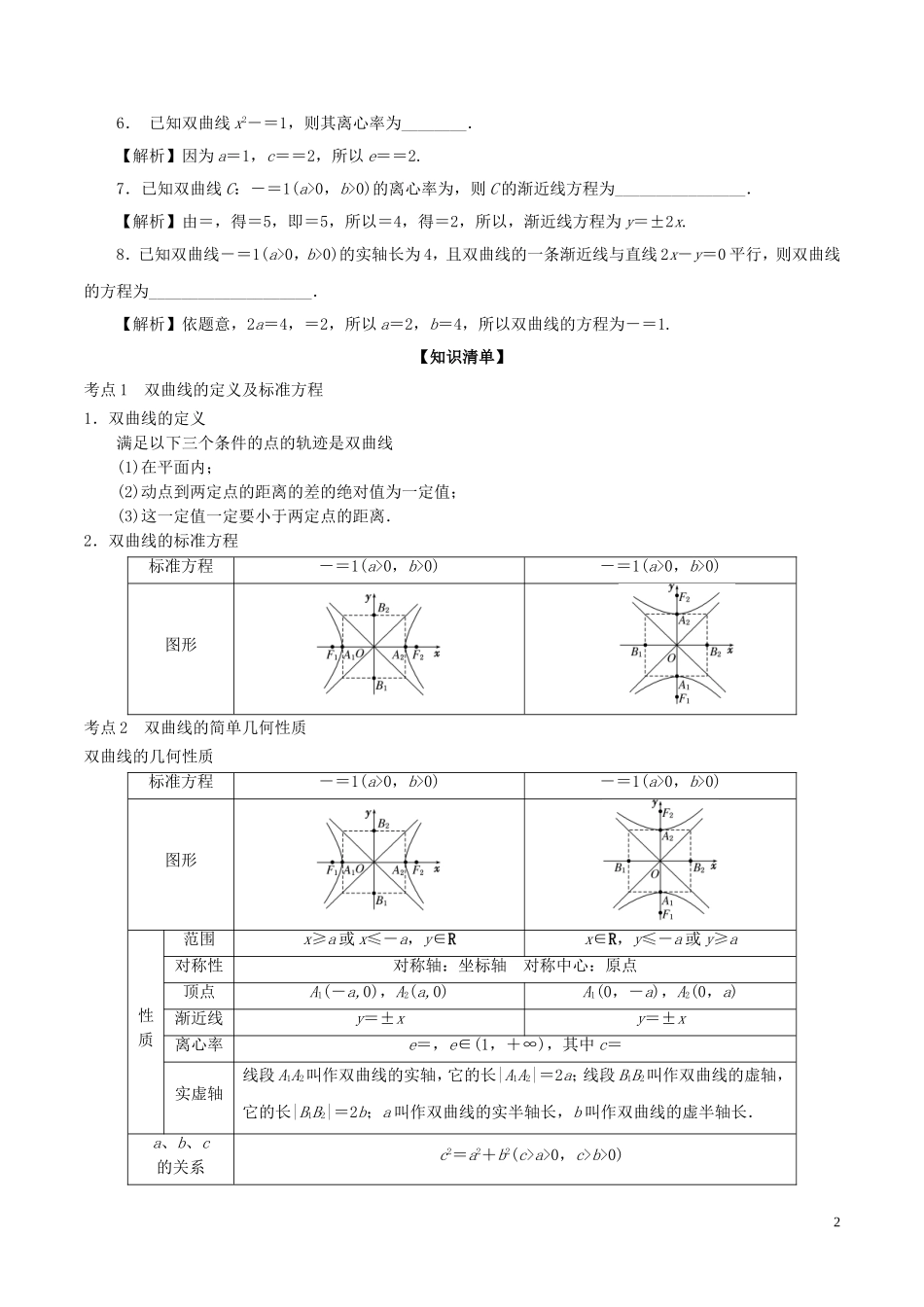 （江苏版）高考数学一轮复习 专题9.6 双曲线（讲）-人教版高三全册数学试题_第2页