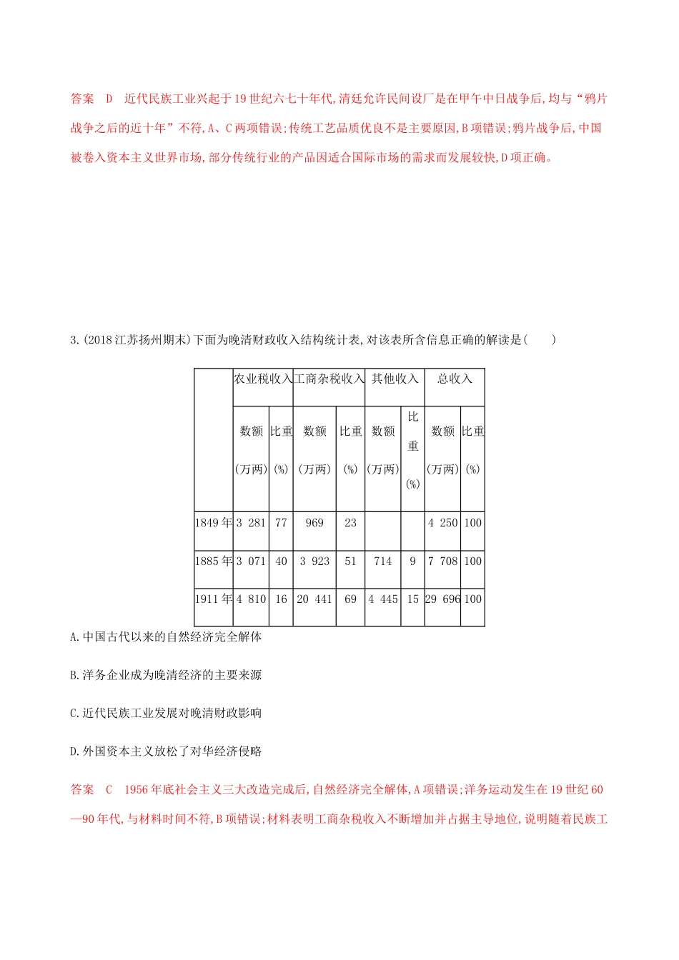 （江苏专用）高考历史总复习 第八单元 近代中国的经济和中国近现代社会生活的变迁单元闯关检测 人民版-人民版高三全册历史试题_第2页