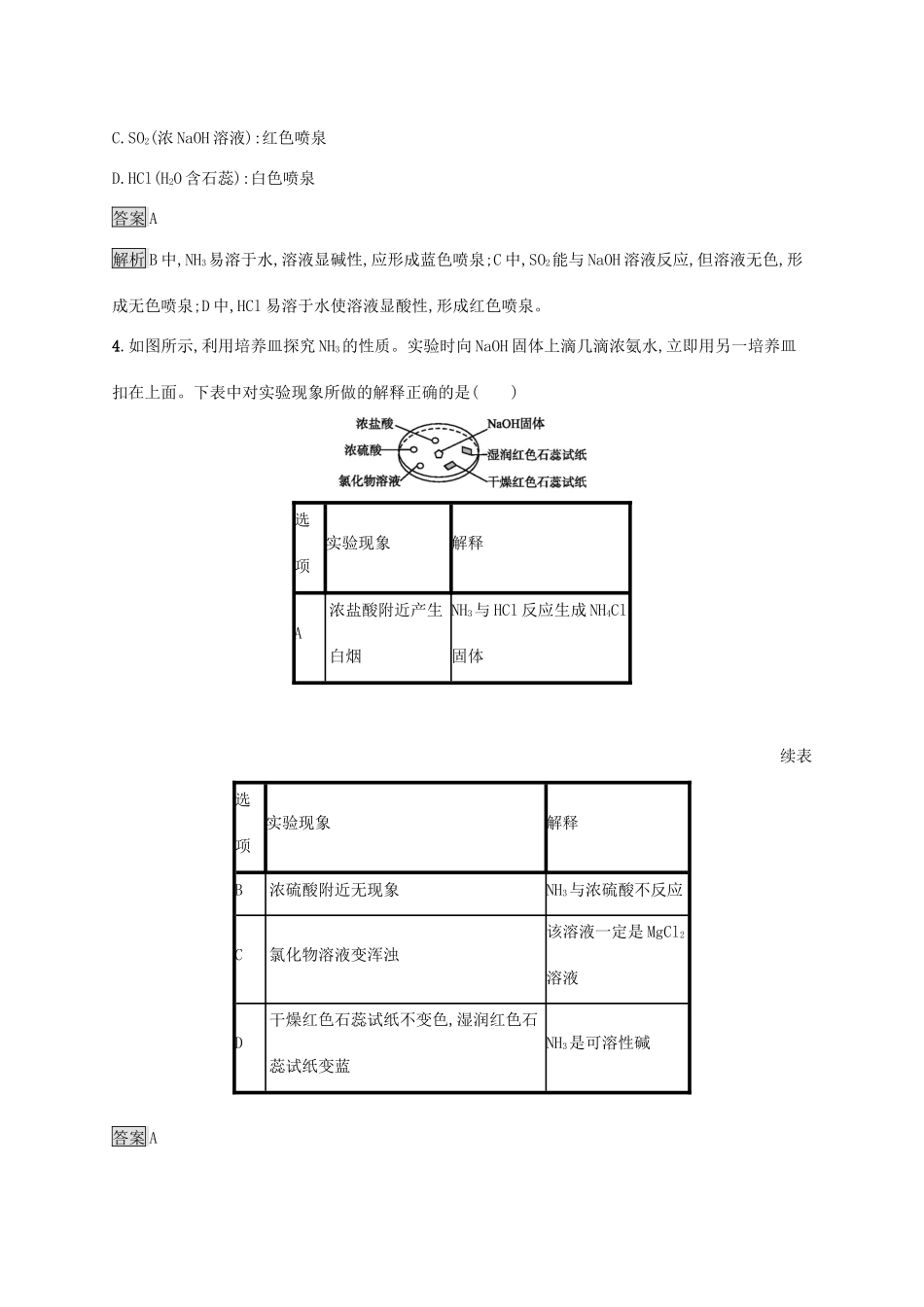 高中化学 第3章 第3节 第2课时 氨与铵盐练习（含解析）鲁科版必修第一册-鲁科版高一第一册化学试题_第2页