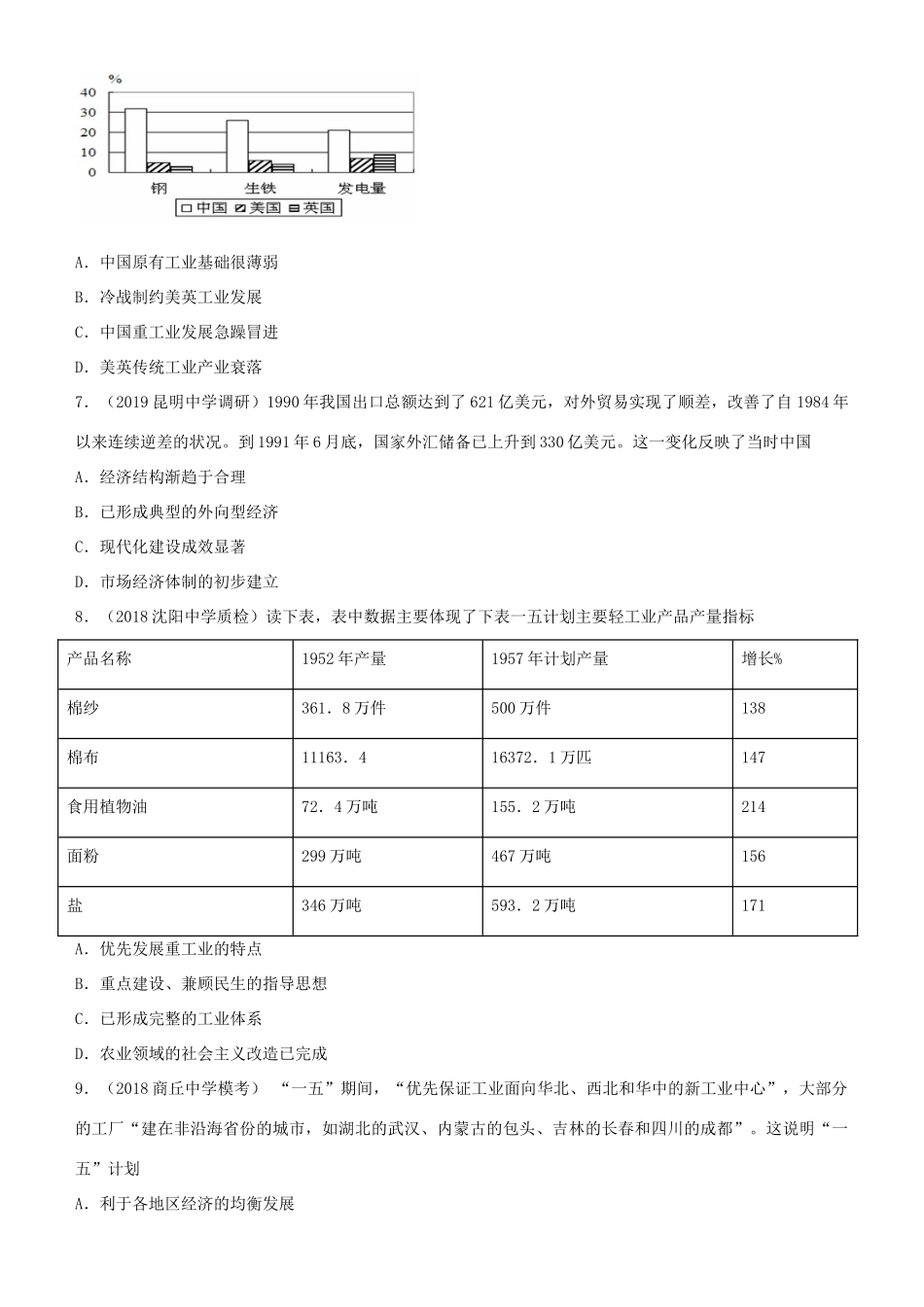 高考历史二轮复习 小题狂做专练十八 中国特色社会主义建设的道路-人教版高三全册历史试题_第3页