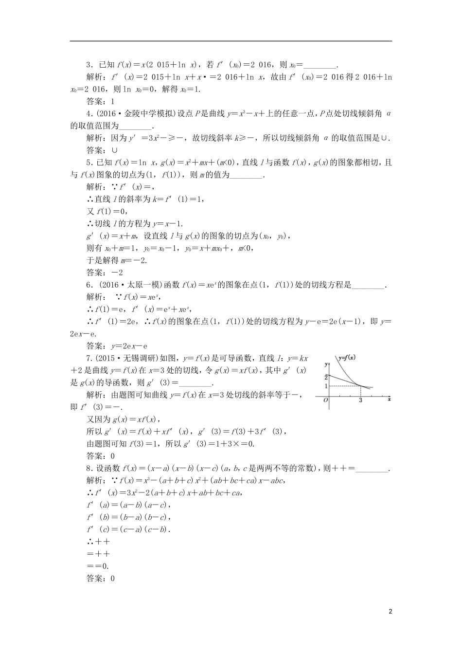 （江苏专用）高三数学一轮总复习 第三章 导数及其应用 第一节 导数的概念与计算课时跟踪检测 理-人教版高三全册数学试题_第2页