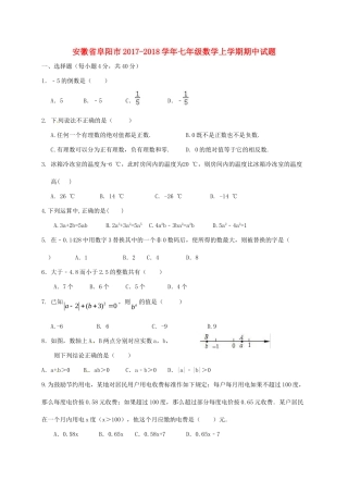 安徽省阜阳市七年级数学上学期期中试卷 新人教版试卷