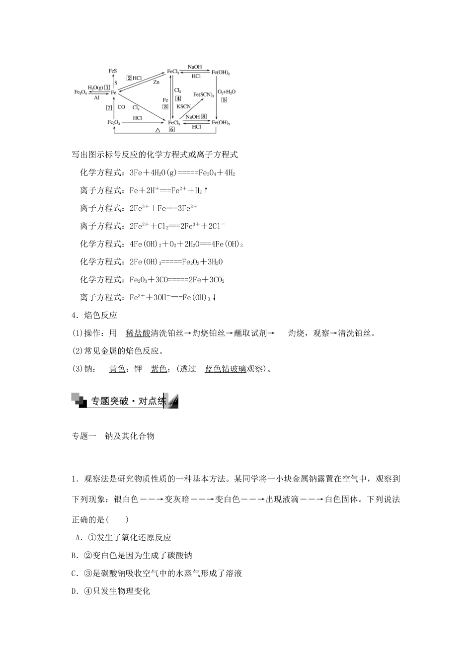 高中化学 第三章 金属及其化合物章末专题复习练习 新人教版必修1-新人教版高一必修1化学试题_第2页