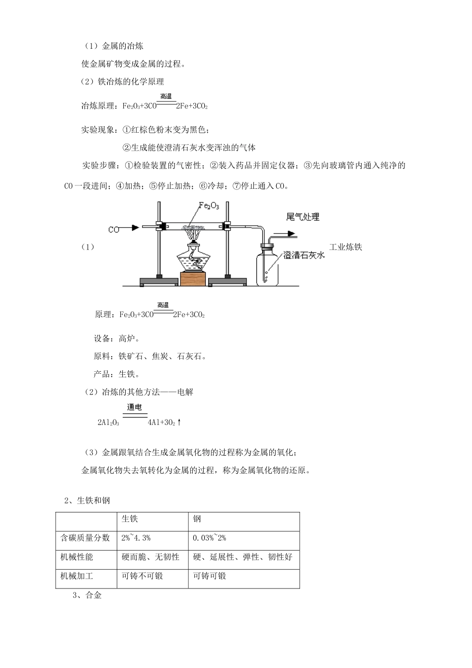 初三化学铁的冶炼 合金 金属的防护和回收知识精讲 上海科技版 试题_第2页