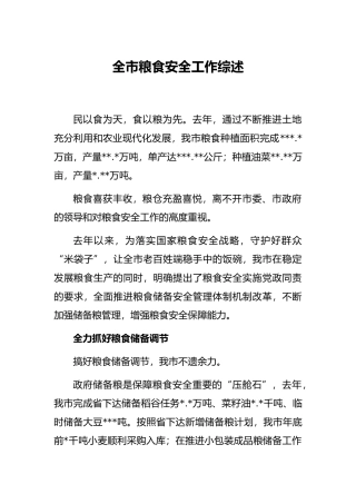 全市粮食安全工作综述