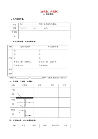 中考物理专题复习 光现象、声现象试卷