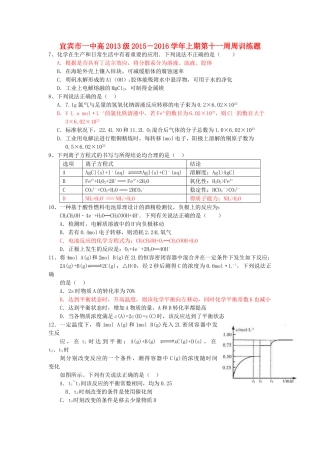 四川省宜宾市一中－高三化学上学期第11周周训练题-人教版高三全册化学试题