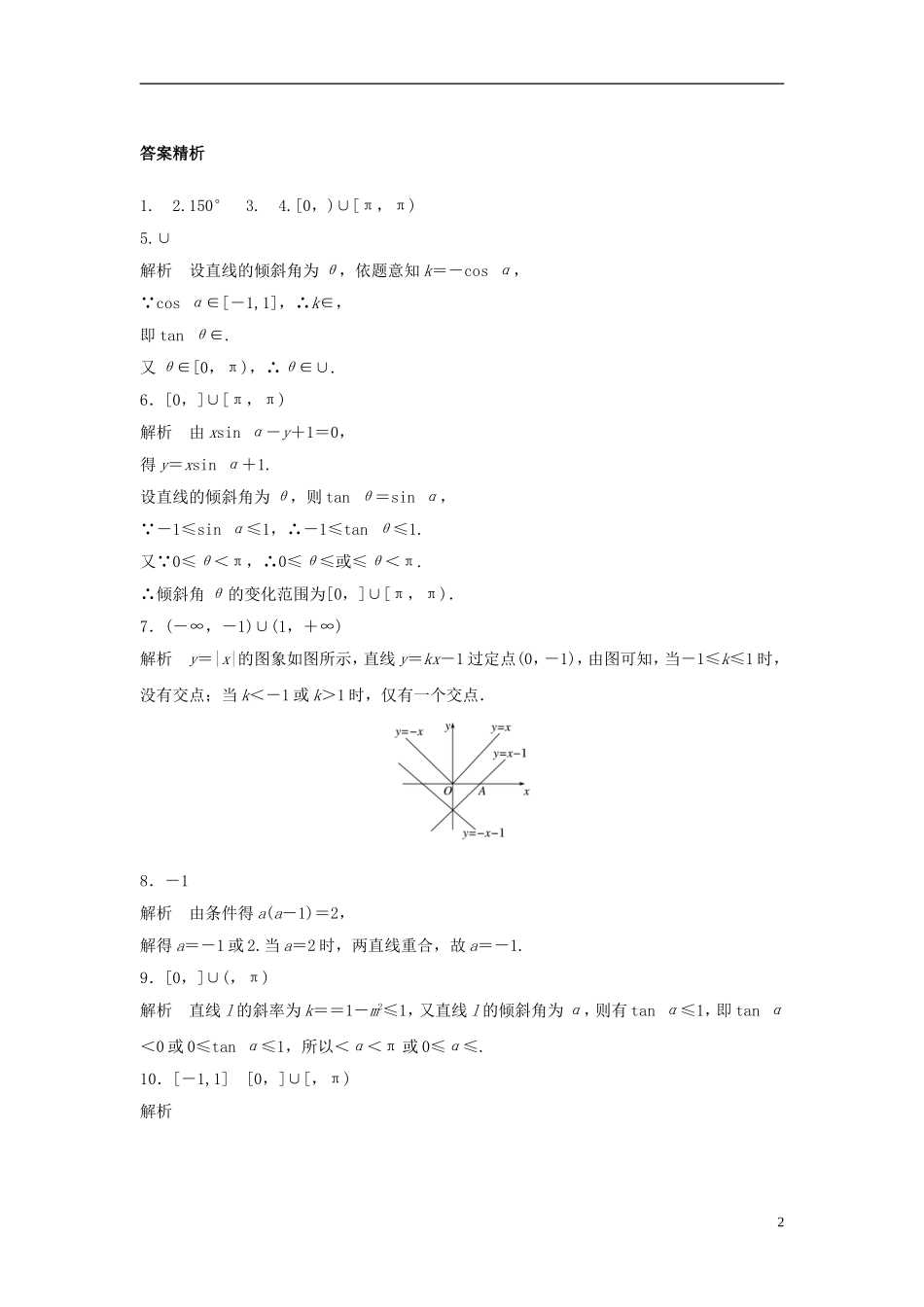 （江苏专用）高考数学专题复习 专题9 平面解析几何 第56练 直线的斜率与倾斜角练习 理-人教版高三全册数学试题_第2页