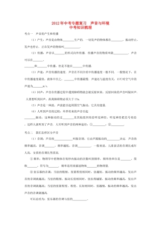 中考物理专题复习 声音与环境中考知识梳理试卷
