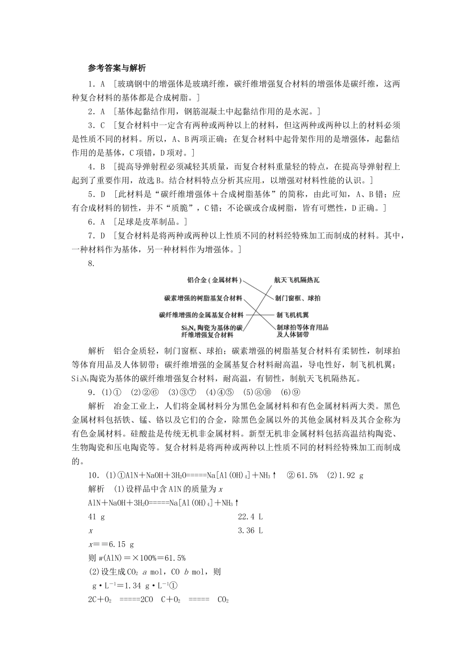 高中化学 第四章 第3节 复合材料课时作业 鲁科版必修1-鲁科版高一必修1化学试题_第3页