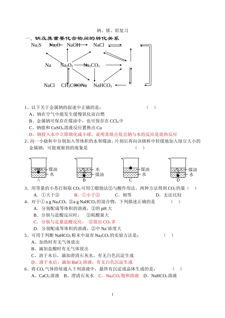 浙江省慈吉中学高一化学钠镁铝金属复习苏教版必修1_第1页