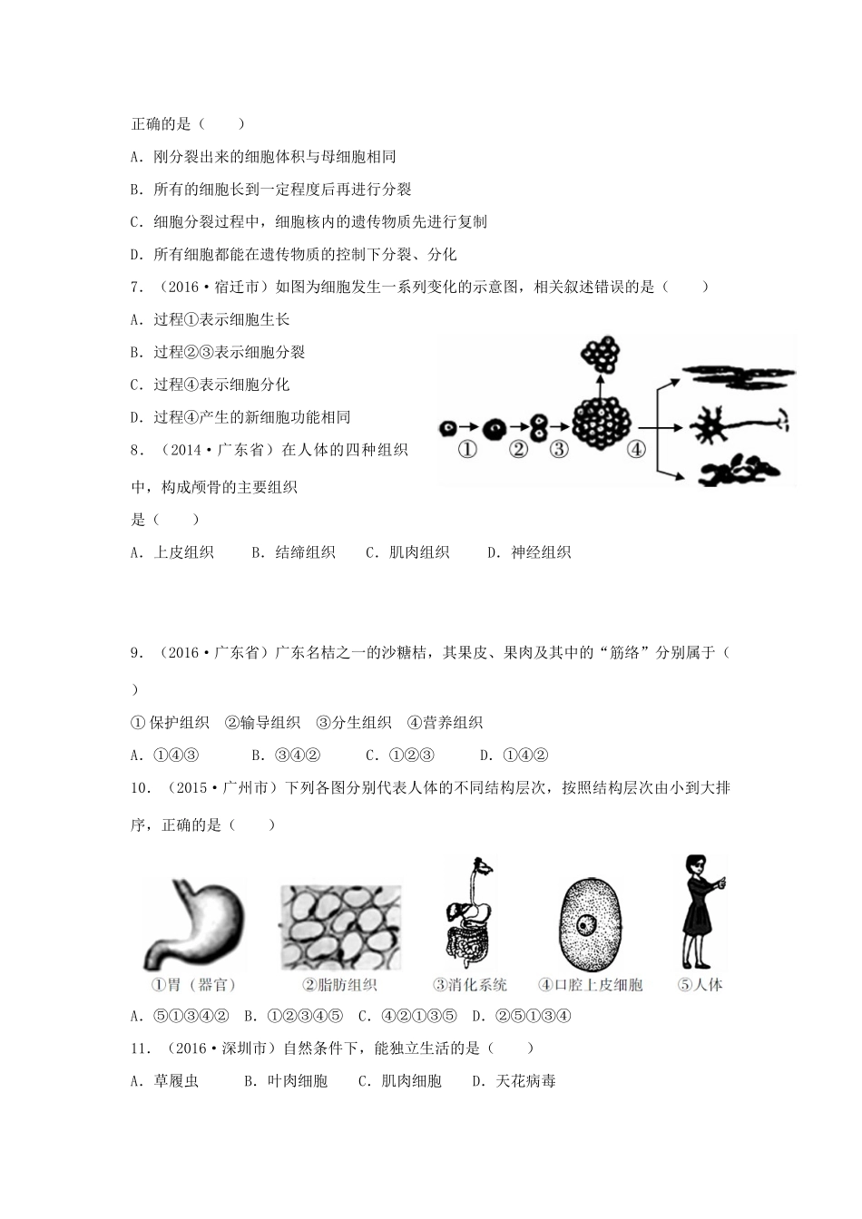 中考生物总复习 第2单元 第2章真题回练试卷_第2页