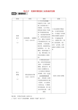 （浙江选考）高考历史总复习 专题10 近代中国资本主义的曲折发展 考点27 民国时期民族工业的曲折发展-人教版高三全册历史试题