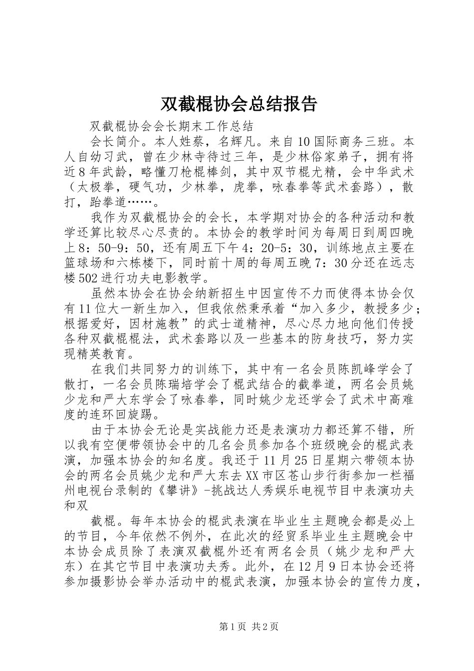 双截棍协会总结报告 _第1页