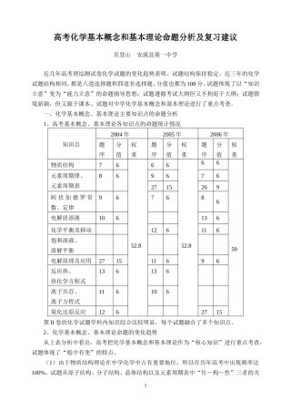 高考化学基本概念和基本理论命题分析及复习建议