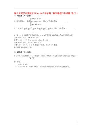 湖北省武汉市黄陂区高二数学寒假作业试题 理(十)-人教版高二全册数学试题