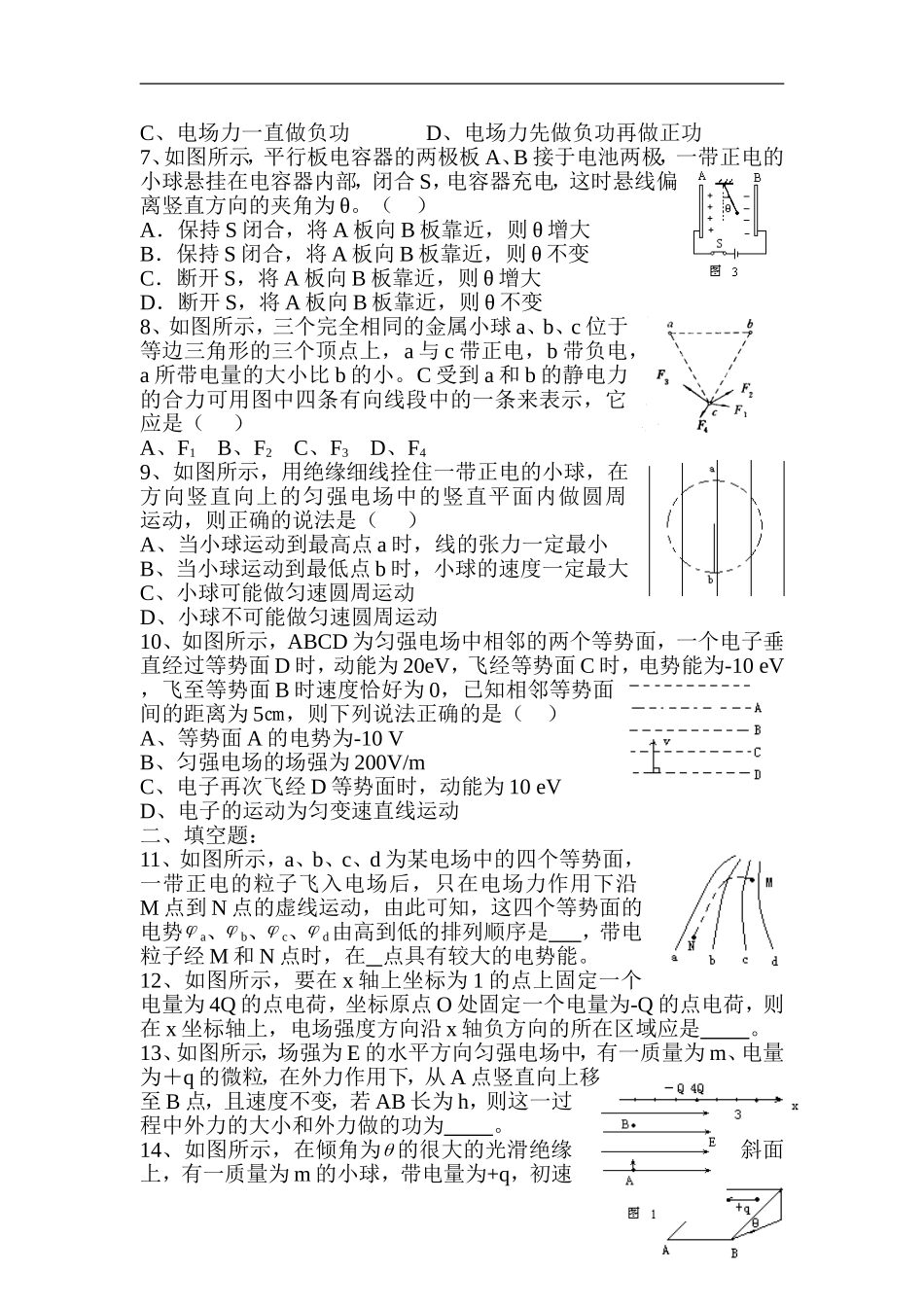 高中物理-电场全章复习题-新人教版选修3-1_第2页